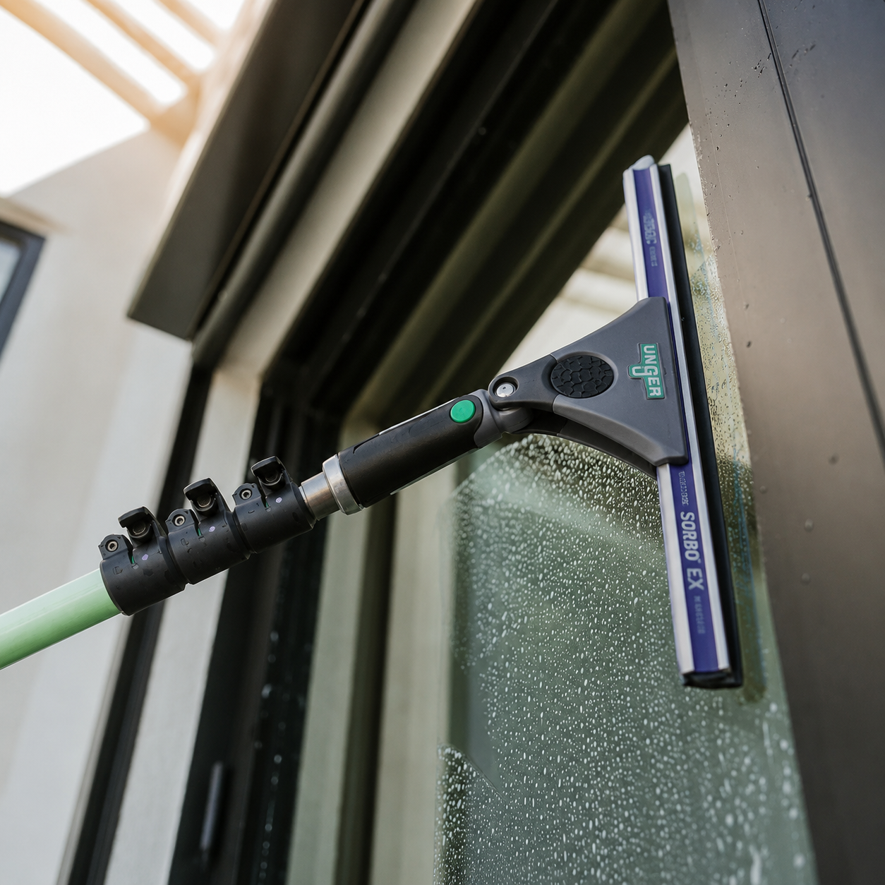 Squeegee leaving a streak-free finish on glass